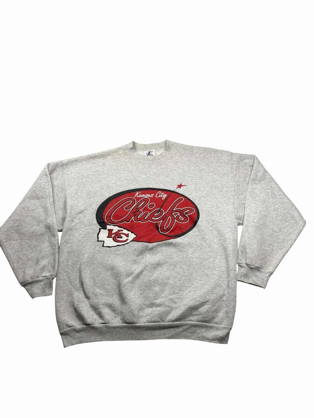 Vintage Logo Athletic Kansas City Chiefs Sweatshirt NFL Gray Crewneck XL